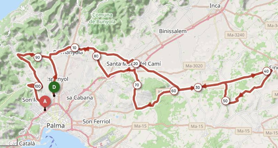 Mapa de la segunda etapa de la Challenge Vuelta a Mallorca Masters de la categoria 30-40